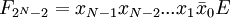 F_{2^N-2} = x_{N-1} x_{N-2} ...    x_1 \bar x_0 E